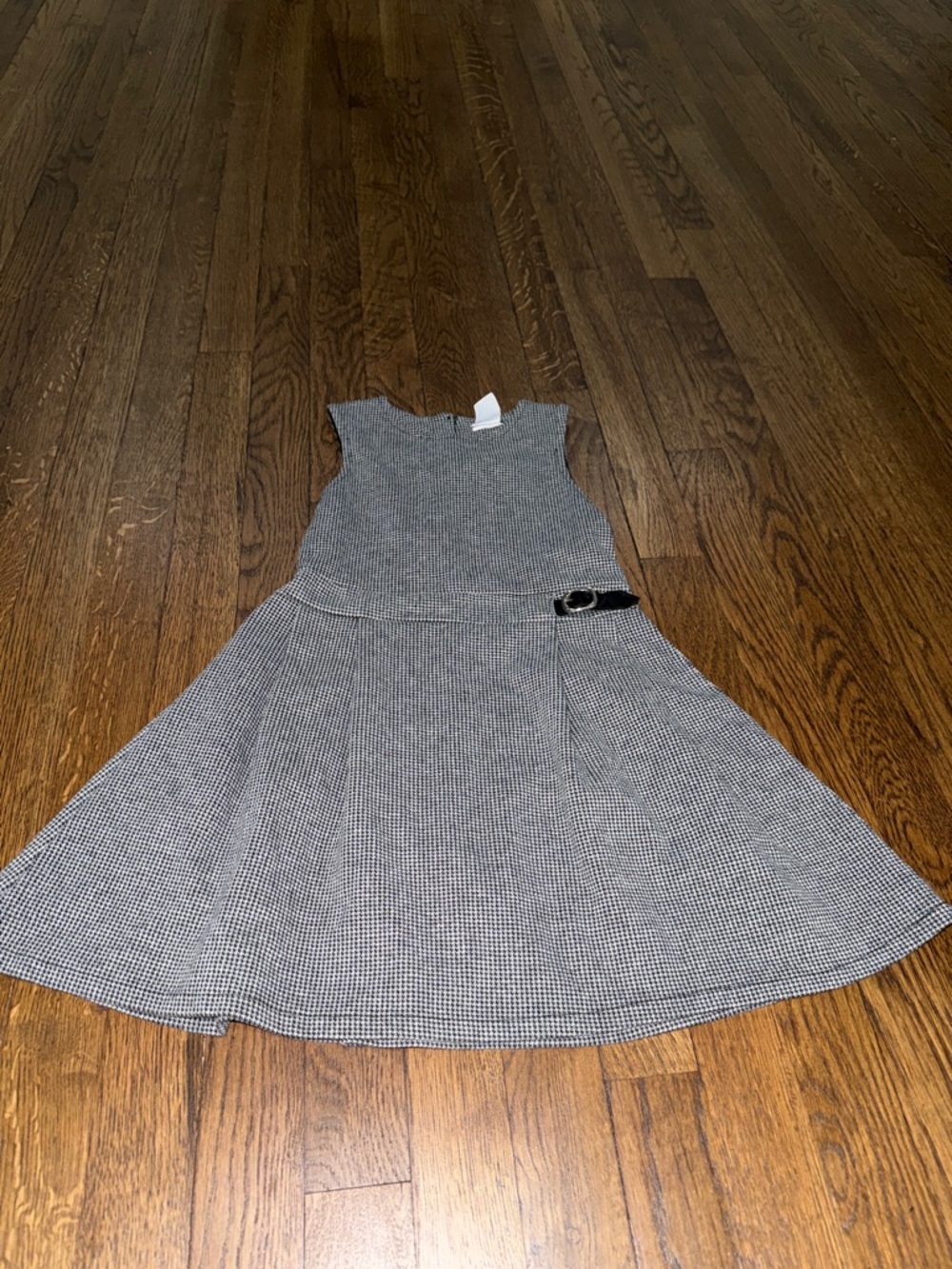 Zara Girls' Black and White Knit Fit-and-Flare Dress with Belt Detail